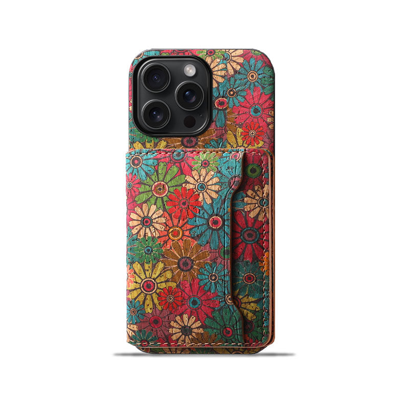 Vintage Floral seasons Leather Wallet Case – Boho Chic Protection for iPhone Case