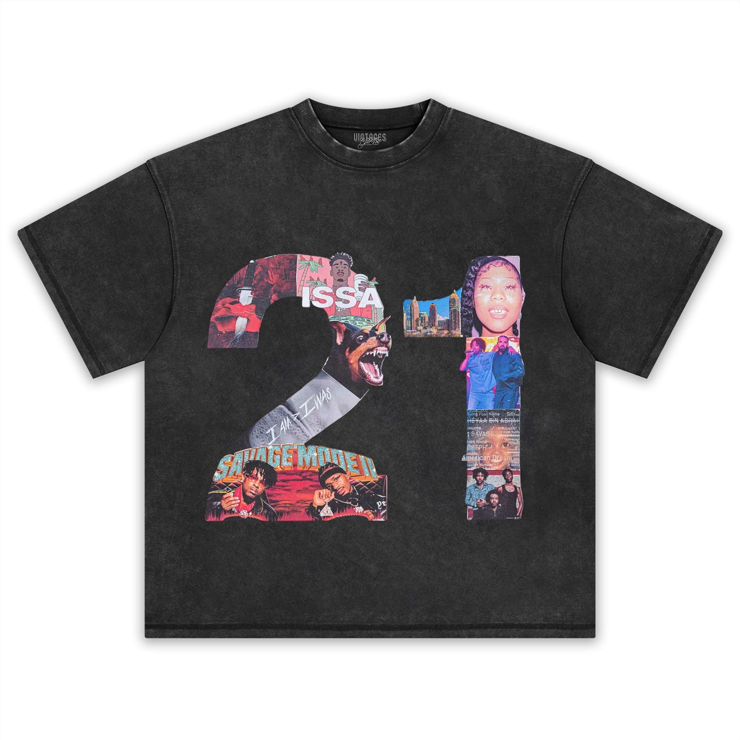 21 SAVAGE & HEAD COLLAGE TEE