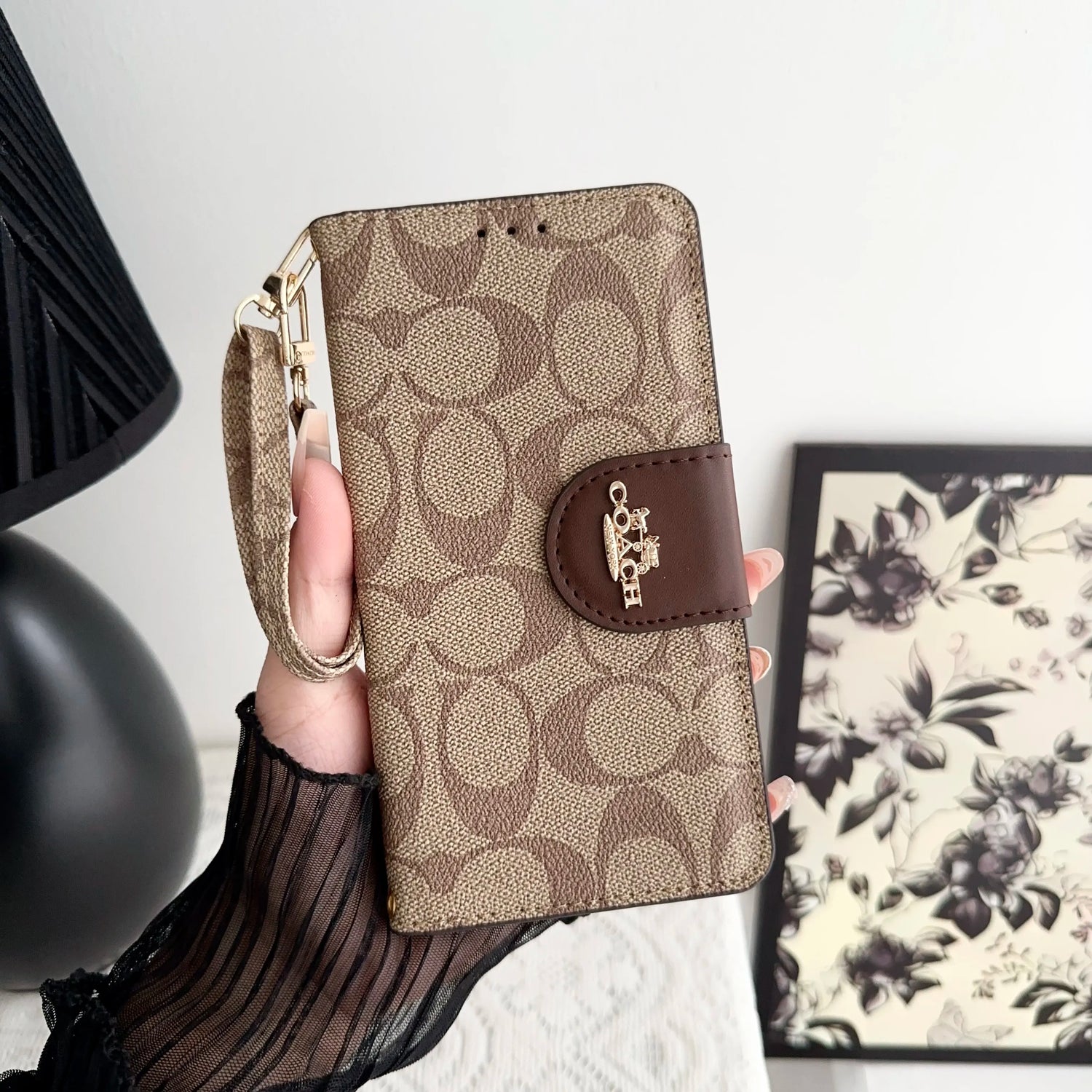 Coach iPhone Case Leather Flip Case with Card Holder Brown-PTK241622