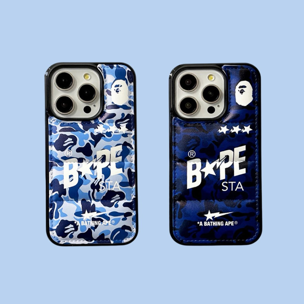 Blue Camo Design Ape Style Down Filled Puffer iPhone case