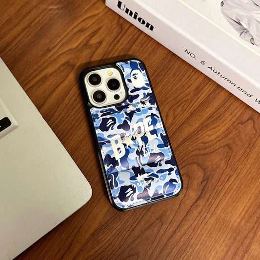 Blue Camo Design Ape Style Down Filled Puffer iPhone case