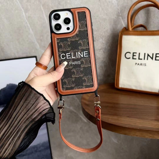 Black Celine iPhone Case With Strap-SZ231124
