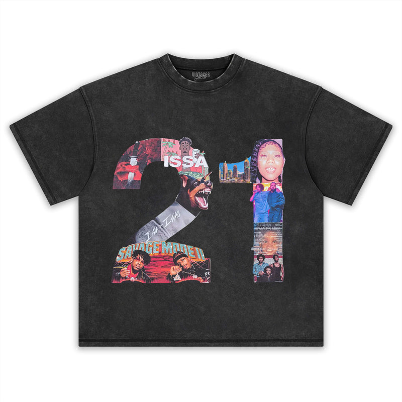 21 SAVAGE & HEAD COLLAGE TEE
