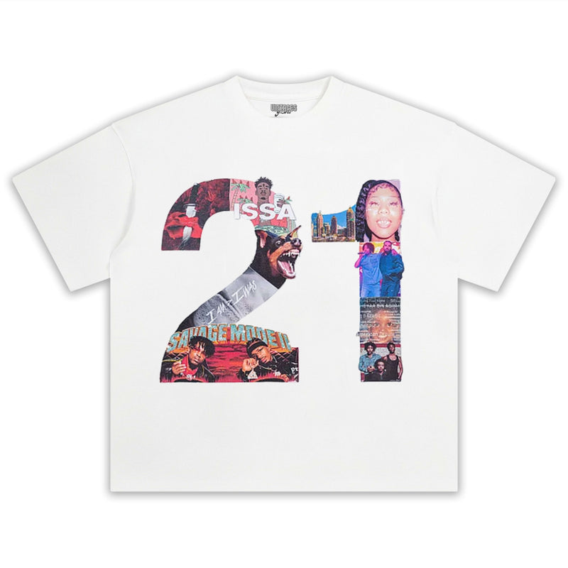 21 SAVAGE & HEAD COLLAGE TEE