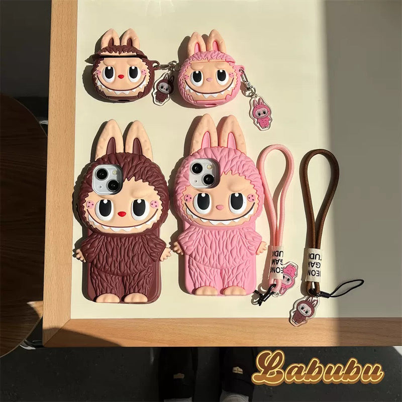 Cute Cartoon Labubu Zimomo Silicon Case | Brown Pink - iPhone Case