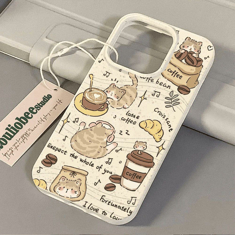 Coffee Cat Fun Life Illustration phone case