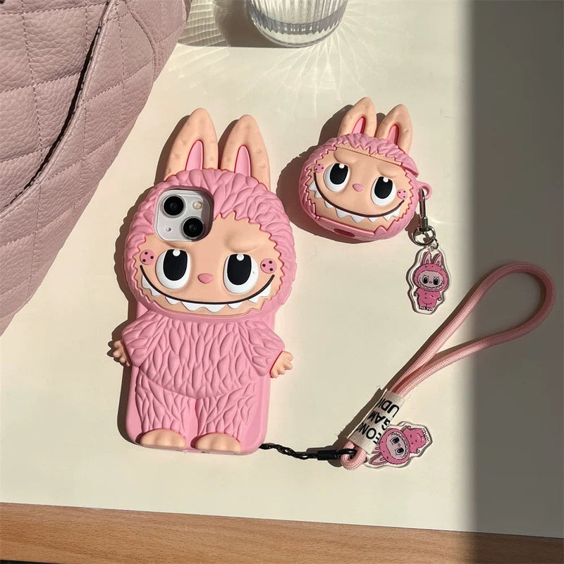 Cute Cartoon Labubu Zimomo Silicon Case | Brown Pink - iPhone Case
