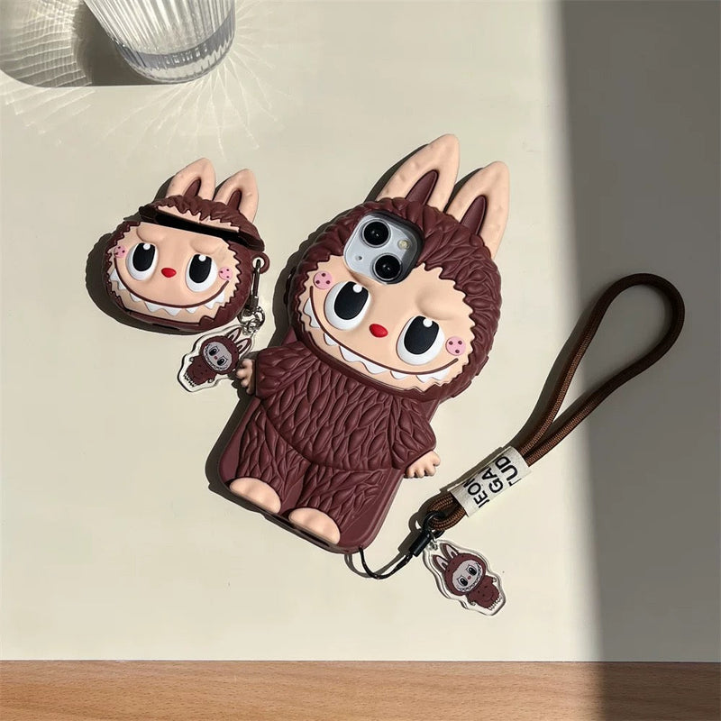Cute Cartoon Labubu Zimomo Silicon Case | Brown Pink - iPhone Case