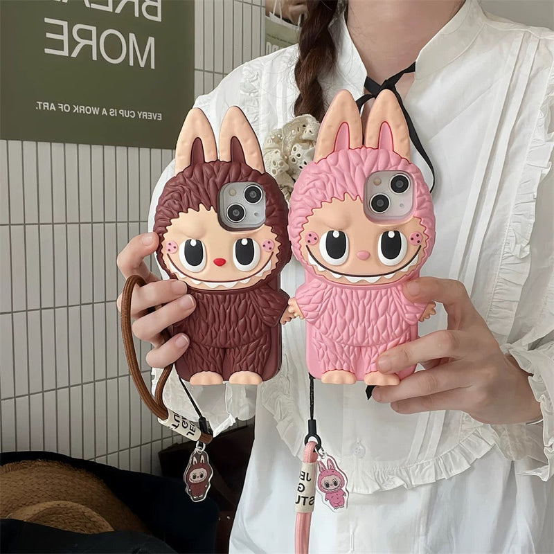 Cute Cartoon Labubu Zimomo Silicon Case | Brown Pink - iPhone Case