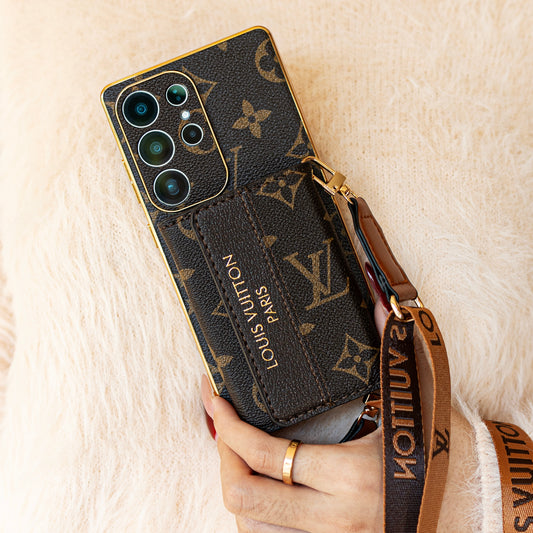 Advanced Leather Samsung Phone Case with Wallet and Strap.