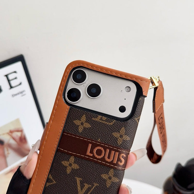 Lou Luxury Pattern Wallet iPhone Case with Card Holder and Strap
