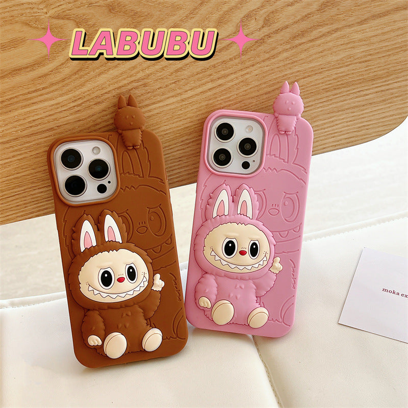 Cute Cartoon Labubu 3d Silicon Case | Brown Pink - iPhone Case