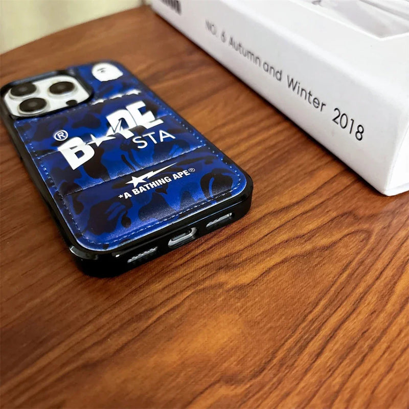 Blue Camo Design Ape Style Down Filled Puffer iPhone case