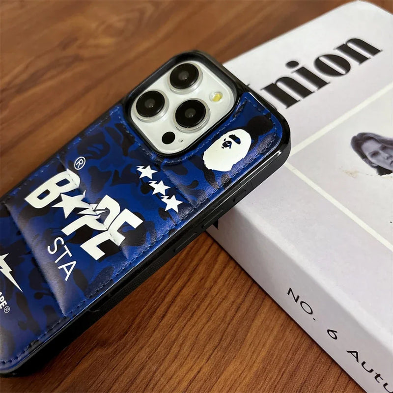 Blue Camo Design Ape Style Down Filled Puffer iPhone case