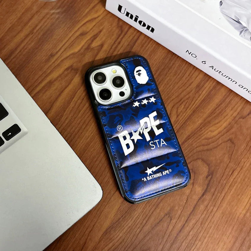 Blue Camo Design Ape Style Down Filled Puffer iPhone case