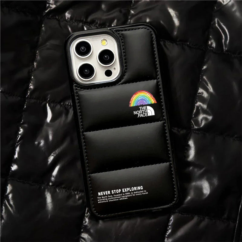 Never Stop Exploring Puffer iPhone case