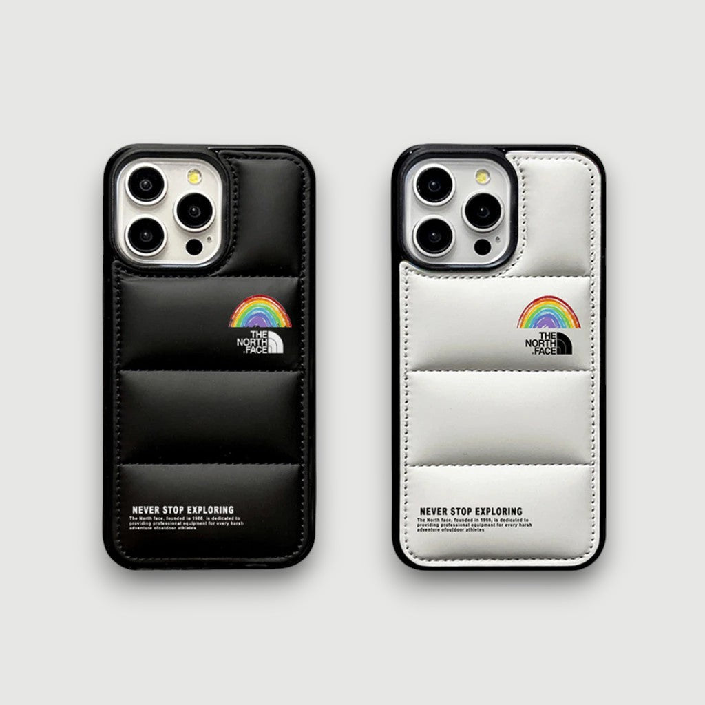 Never Stop Exploring Puffer iPhone case